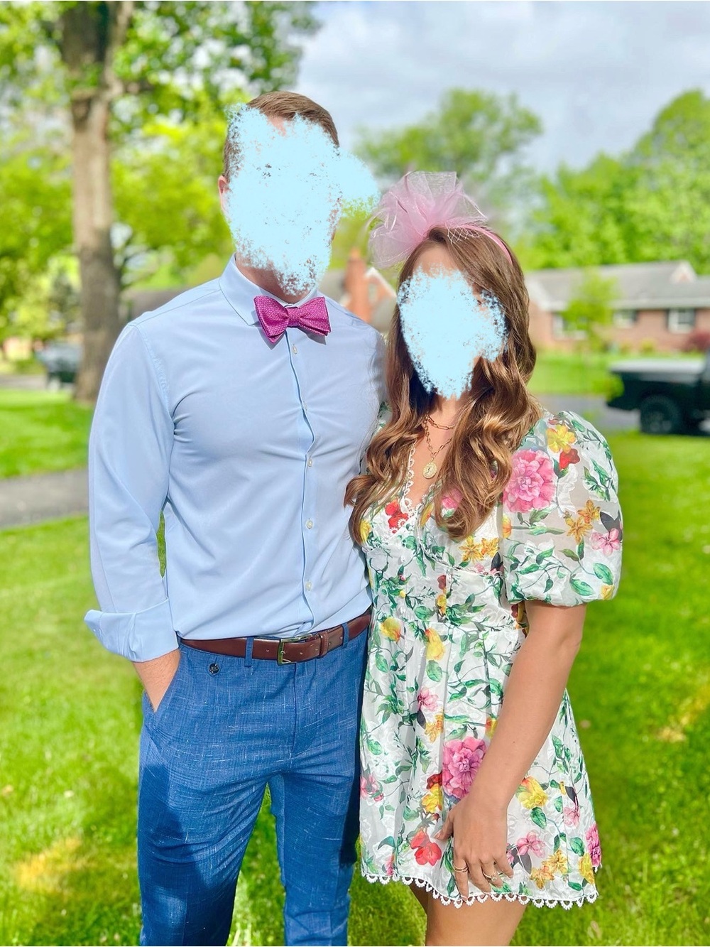 Lulu's White Floral Puff-Sleeve Romper with Floral Accents
